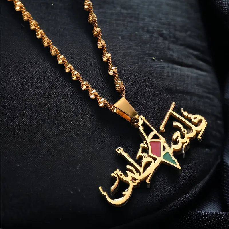 Flag of Palestine Arabic Stainless Steel Pendant Necklace for Women Jewelry Accessories Collier Palestine